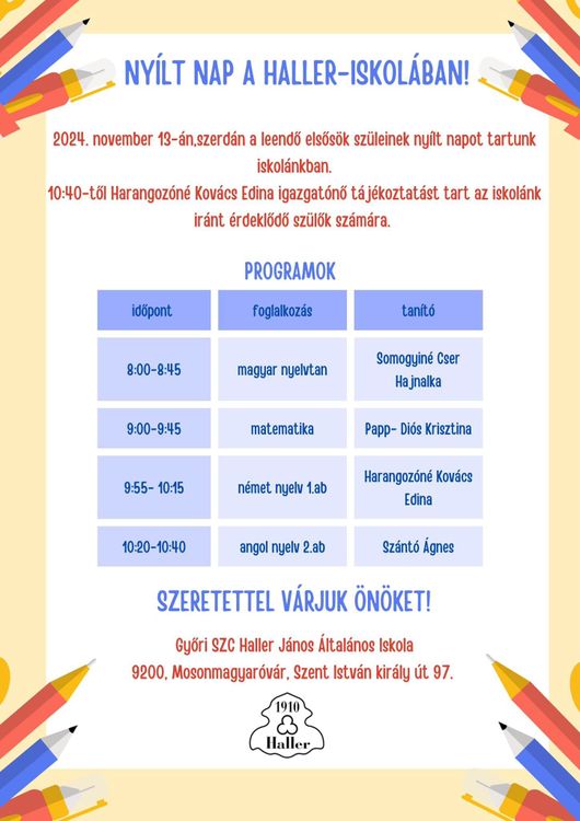 Nyílt nap a Haller-iskolában!